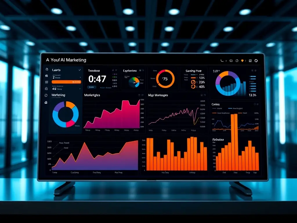 Digital interface showing AI analytics and marketing data.