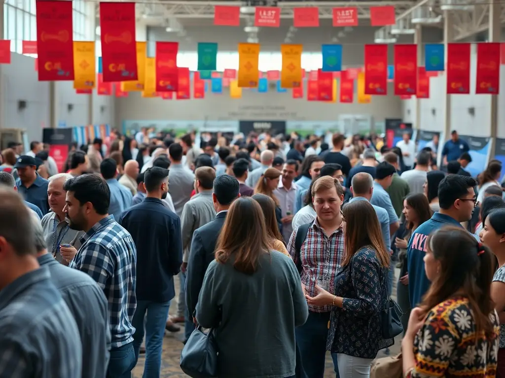 People networking and sharing ideas at a community event.